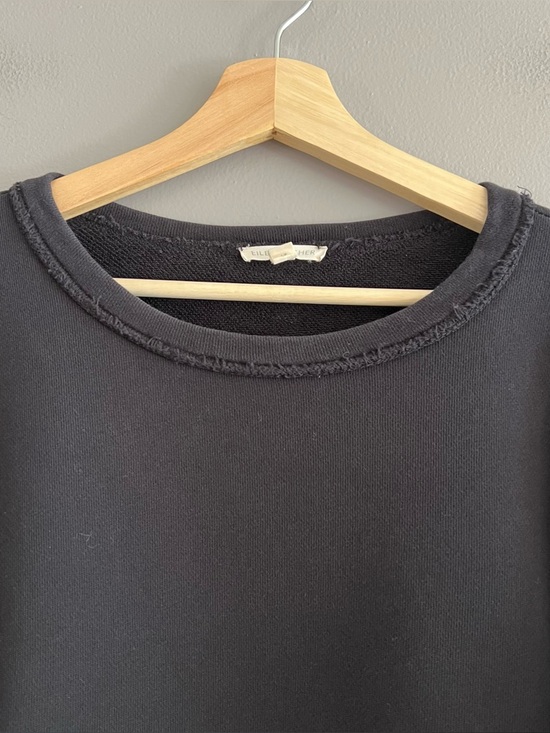 Eileen Fisher Organic Cotton Terry Tunic Black Small Boxy Oversized Raw Edge - Picture 3 of 11